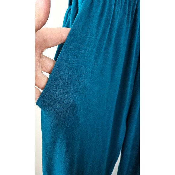 Womens Teal Sleeveless Jumpsuit Size Large With Waist Tie Casual Summer Chic - Picture 10 of 14